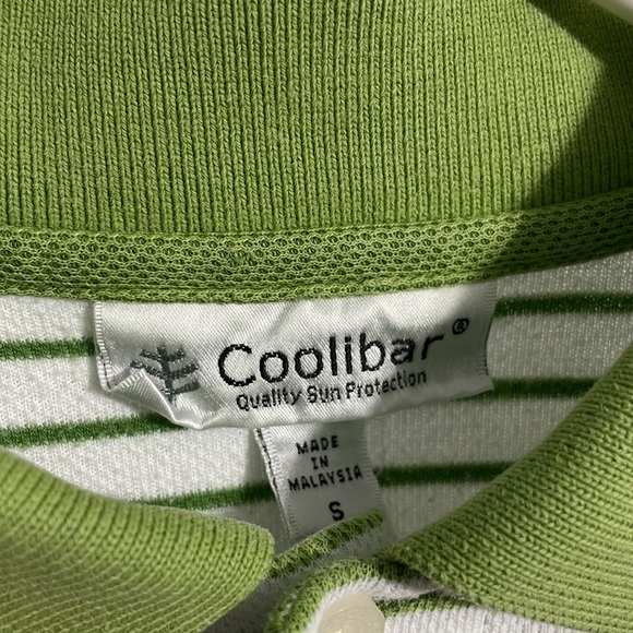 Coolibar Quality Sun Protection Mens Small Green Pinstripe Long Sleeve Polo - Picture 2 of 4